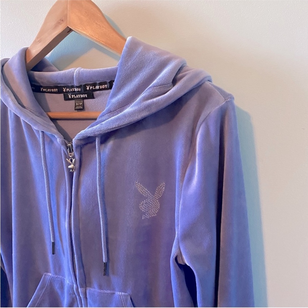 Playboy Y2K Rhinestone Velour Zip-up Hoodie